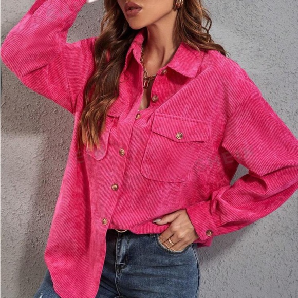 Boho dusty blue button down corduroy shirt - Picture 3 of 16